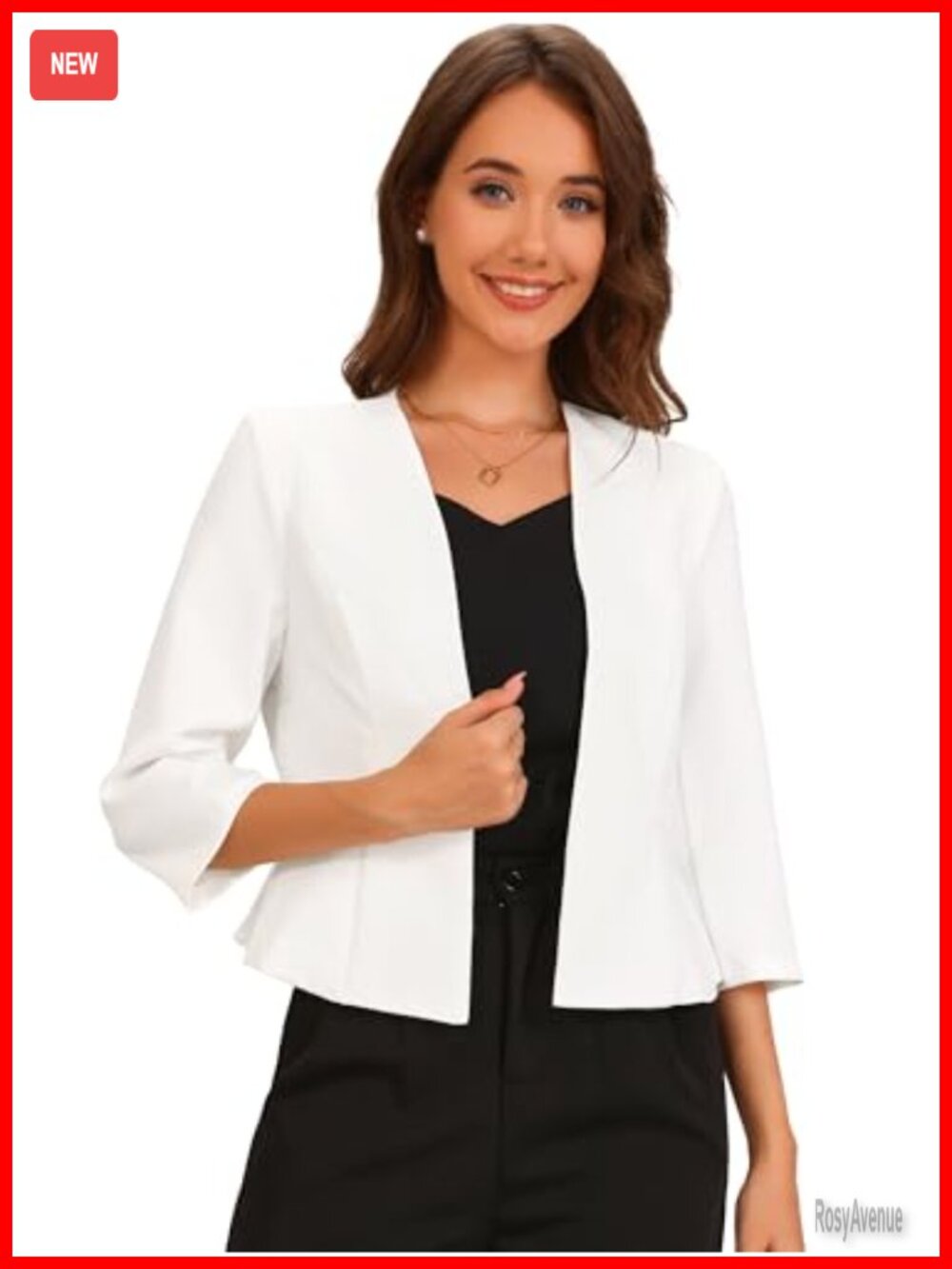 Cropped Blazer Collarless 3/4 Sleeve Open Front Peplum Business Suit Jacket